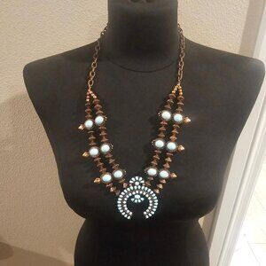 Very Pretty Squash Blossom Faux Turquoise Necklace